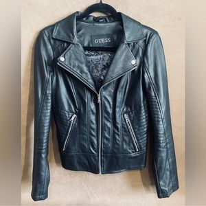 GUESS faux leather hooded moto jacket